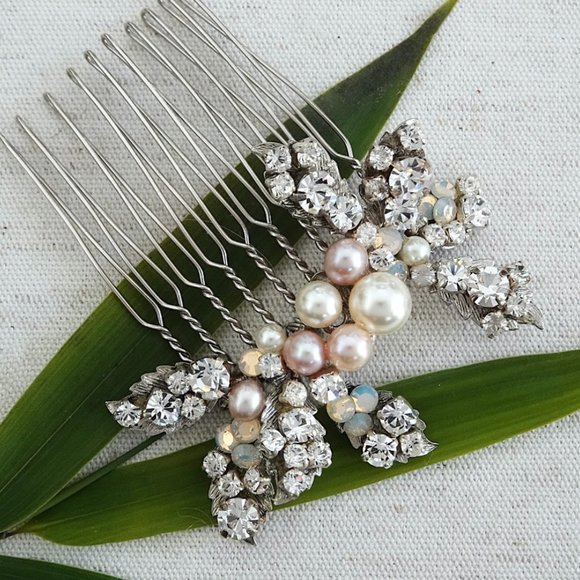 Erin Cole Design Hair Accessory, Crystal Comb, Ivory & Blush Pearls NWT